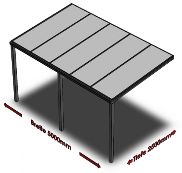 Preview: Überdachung mit 16 mm Polycarbonat, 5 x 3 m